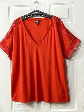 Lauren Ralph Lauren Black Label Sz 3X Red Knit Blouse Tee Shirt Lace Decorated